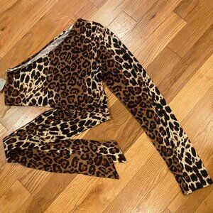 Long Sleeve One Shoulder Top: Cheetah Print